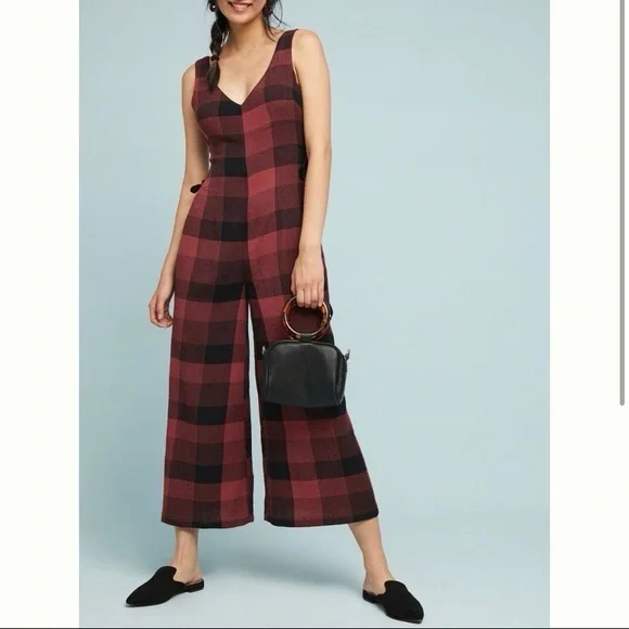 Anthro Ett:twa Plaid Check Wide-leg Jumpsuit - Picture 1 of 9